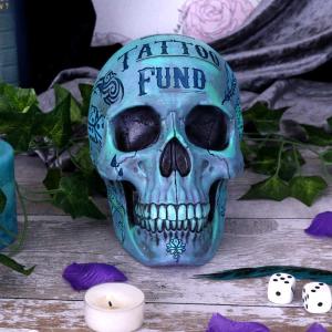BLUE TATTOO SKULL MONEY BOX Nemesis Now