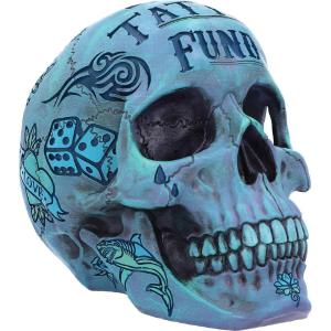 BLUE TATTOO SKULL MONEY BOX Nemesis Now