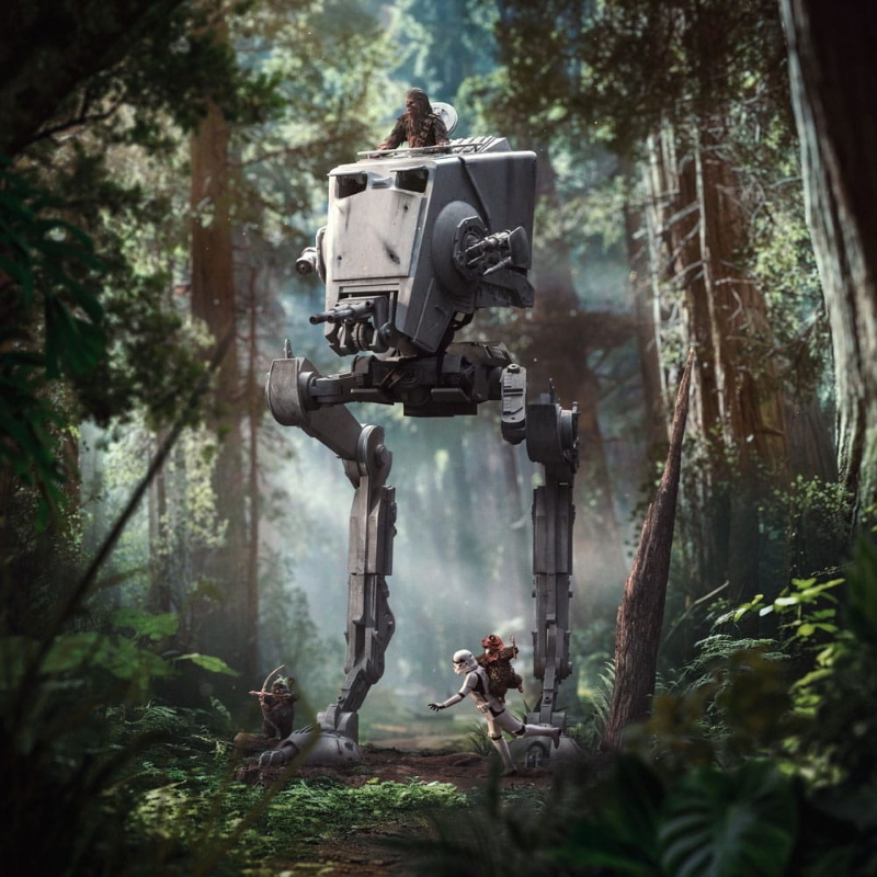 Star Wars - Demi Art Scale 1/20 Statua AT-ST e Chewbacca Iron Studios