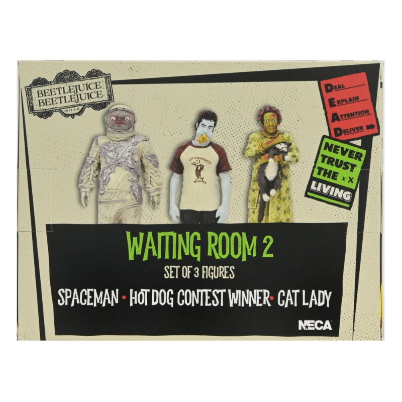 Beetlejuice - Set 3 Figure Waiting Room 2 Spaceman Hot Dog Contest Winner Cat Lady NECA